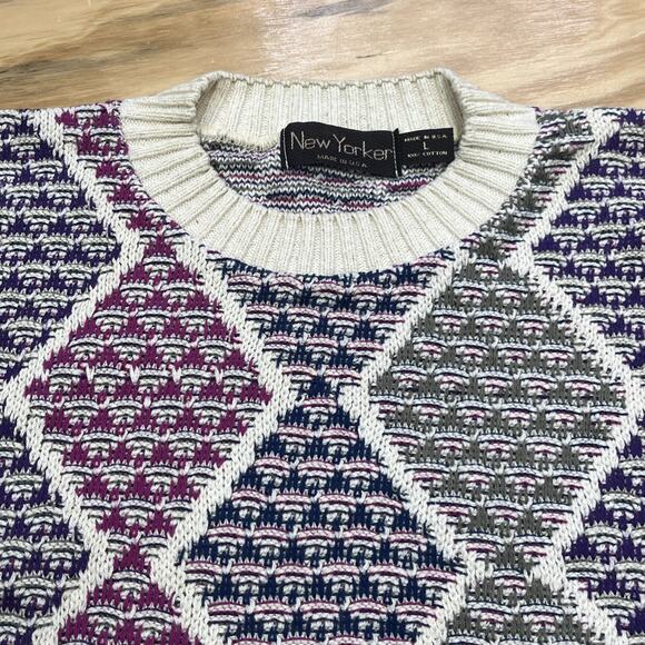 Vintage 90s New Yorker Multicolor 3D Textured Cosby Cotton Sweater USA Made - Picture 5 of 11